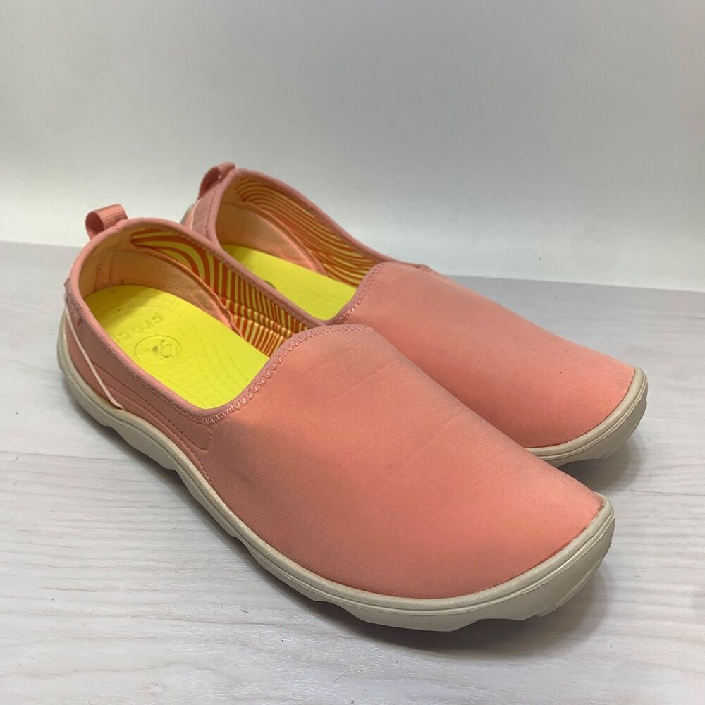 Crocs Duet Busy Day Womens Size 10 Melon Peach Skimmer Slip On Shoes Neoprene